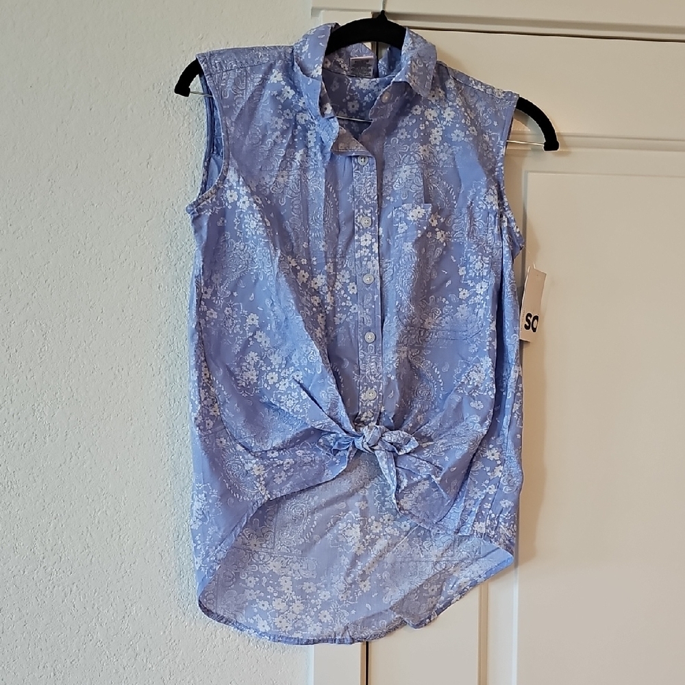 SO Blue Floral Sleeveless Women's Top Size XS NWT